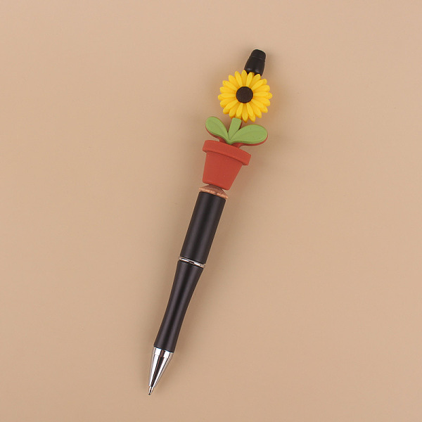 

PandaHall Plastic Ball-Point Pen, Beadable Pen, for DIY Personalized Pen, with Silicone Flower Pot, Yellow, 140mm Plastic Flower Yellow