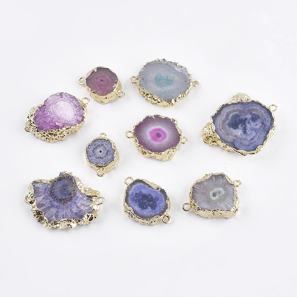 

PandaHall Natural Druzy Agate Links connectors, with Brass Finding, Golden, Mixed Color, 17~29x11.5~26x4~9mm, Hole: 1mm Natural Agate Others..., Multicolor