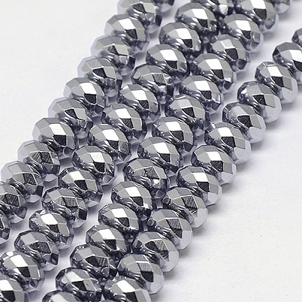 

PandaHall Electroplate Non-magnetic Synthetic Hematite Beads Strands, Faceted, Rondelle, Grade A, Platinum Plated, 8x4mm, Hole: 1.2mm, about...