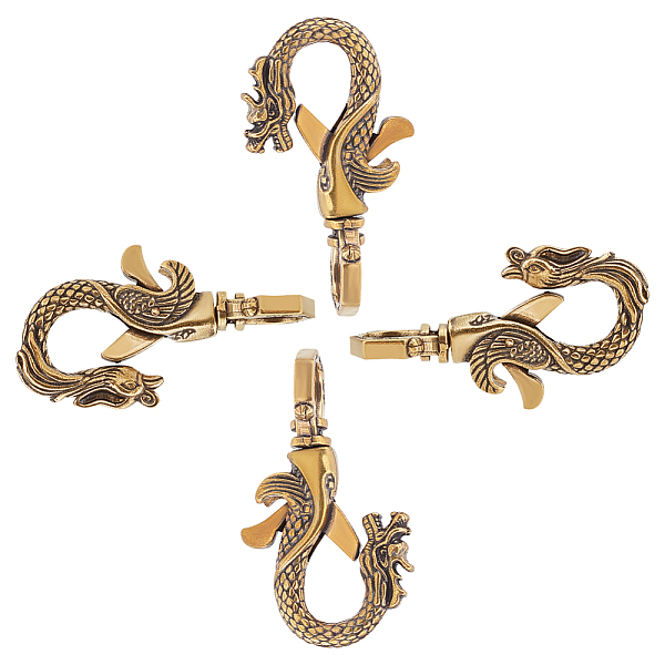 

PandaHall ARRICRAFT 4Pcs 2 Styles Tibetan Style Brass Lobster Claw Clasps, Dragon & Phoenix, Antique Golden, 63~64x34.5~36x9~12mm, Hole...
