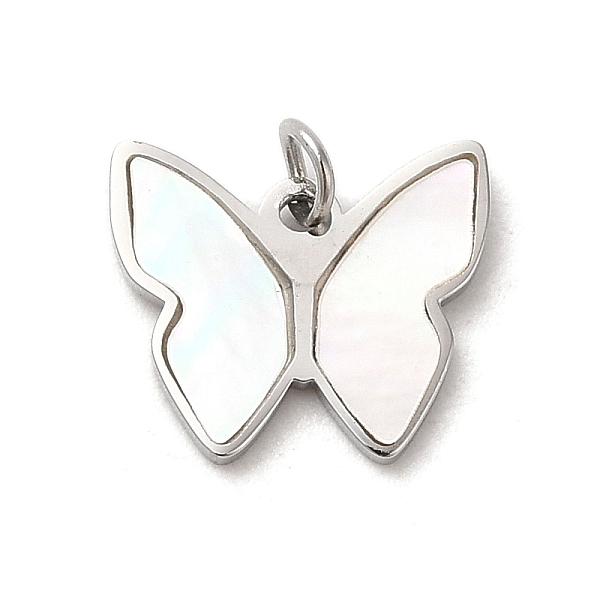 

PandaHall 304 Stainless Steel with Shell Butterfly Charms, Stainless Steel Color, 8.6x10x0.9mm, Hole: 1.8mm Shell Butterfly