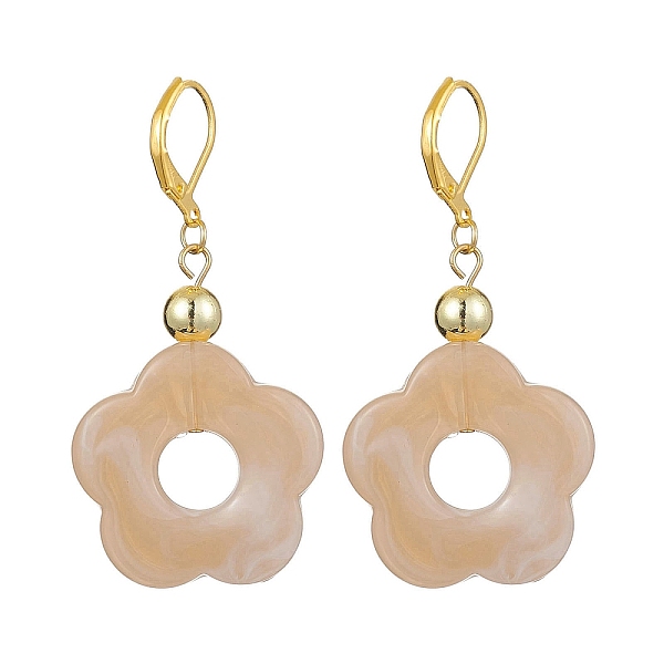 

PandaHall Acrylic Flower Dangle Leverback Earrings, Golden Brass Earrings, Tan, 53x27mm Acrylic Flower Orange