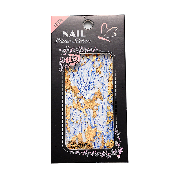 PandaHall Shiny Gold Silver Nail Foils Mesh Nail Sticker, Net Line Nail Foil Gold Mesh, DIY Nail Tips Decoration for Women, Blue, 10x7cm...