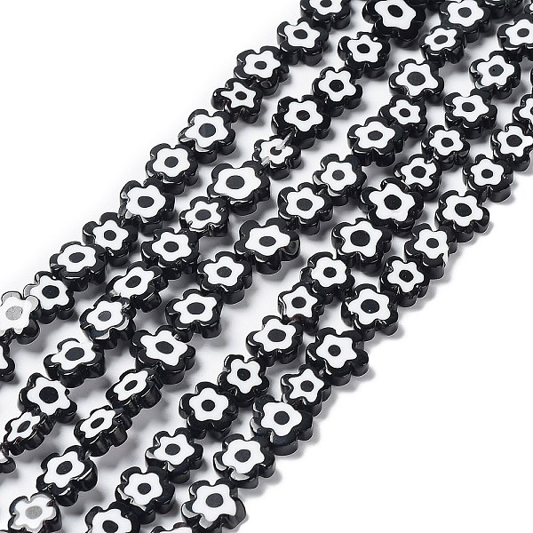 

PandaHall Handmade Millefiori Glass Bead Strands, Flower, Black, 10~12x2.6mm, Hole: 1mm, about 40pcs/strand, 15'(38cm) Millefiori Lampwork...