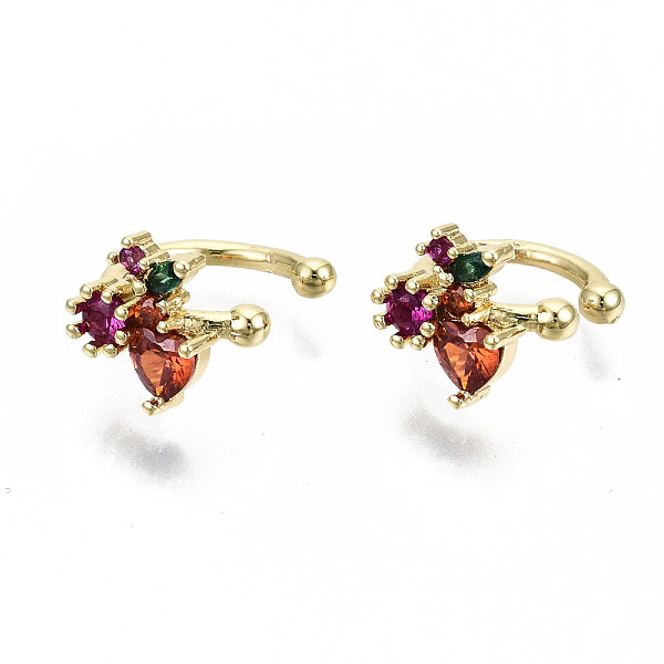 

PandaHall Brass Micro Pave Cubic Zirconia Cuff Earrings, Cadmium Free & Nickel Free & Lead Free, Cherry, Colorful, Real 16K Gold Plated...