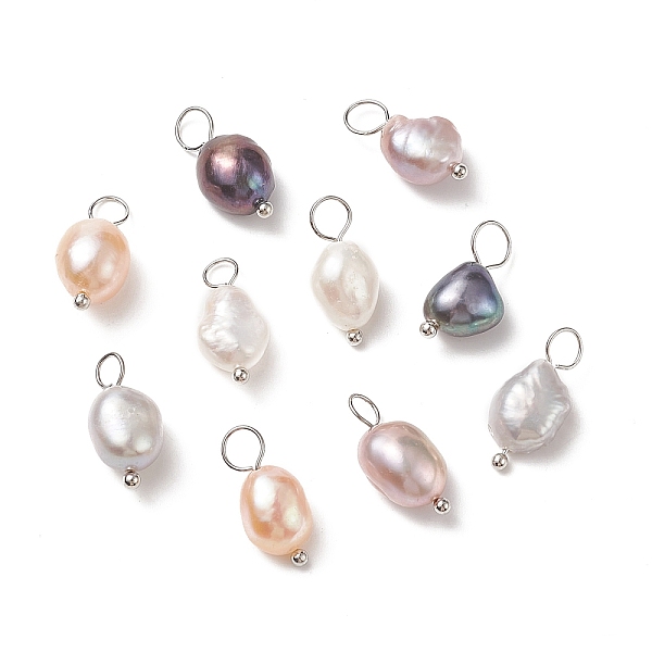 

PandaHall Natural Cultured Freshwater Pearl Pendants, with Brass Ball Head Pins, Two Sides Polished, Platinum, 15~17x6~9x5~7mm, Hole: 3.5mm..., Multicolor