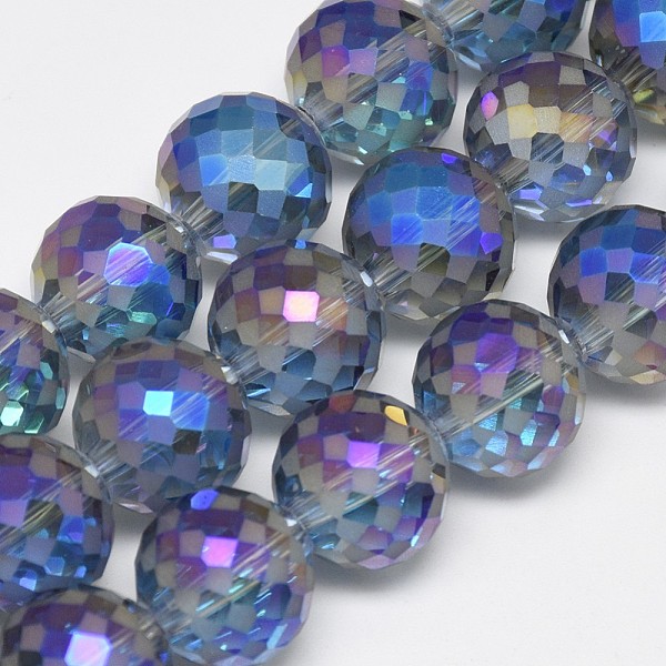 

PandaHall Electroplate Glass Beads Strands, Rainbow Plated, Frosted, Faceted, Round, Royal Blue, 12mm, Hole: 1.5mm, about 50pcs/strand...