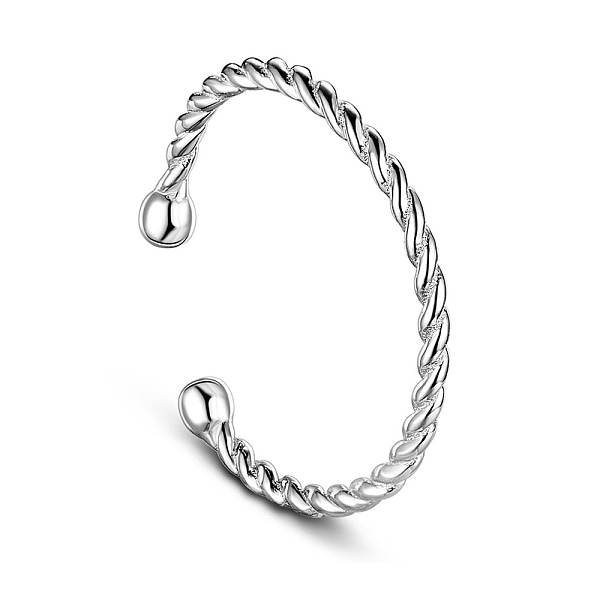 SHEGRACE Classic Rhodium Plated 925 Sterling Silver Twisted Cuff Tail Ring