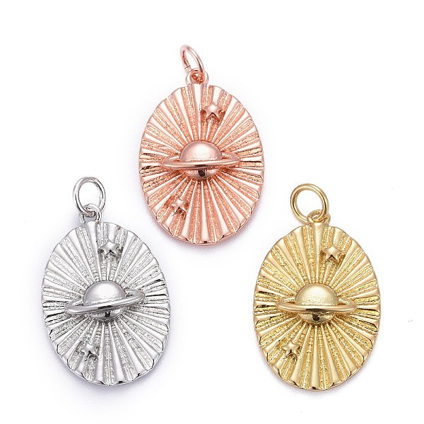 

PandaHall Brass Pendants, Long-Lasting Plated, with Jump Ring, Oval with Star, Mixed Color, 22x15x3.5mm Brass Oval