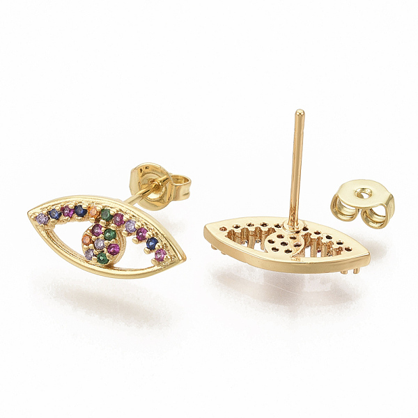 

PandaHall Brass Micro Pave Colorful Cubic Zirconia Stud Earrings, with Earring Backs, Eye, Real 16K Gold Plated, 7x15.5mm, Pin: 0.7mm Cubic...
