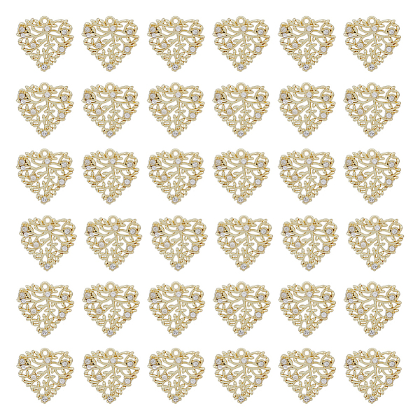 

PandaHall DICOSMETIC Heart Charms Heart with Branch and Leaf Charms Filigree Heart Pendants Alloy Pendants Light Gold Crystal Rhinestone..., Clear