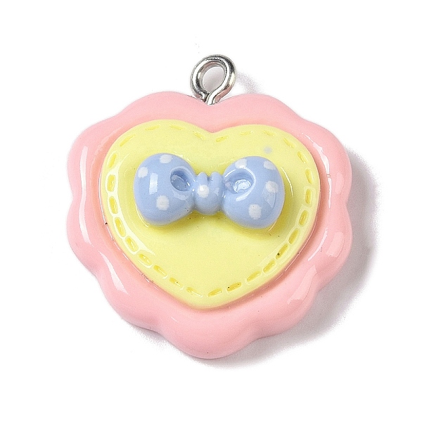 

PandaHall Opaque Resin Pendants, Cartoon Charms with Platinum Plated Iron Loops, Bowknot, 24.5x22x7.5mm, Hole: 2mm Iron+Resin Bowknot Pink