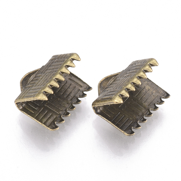 

PandaHall Brass Ribbon Crimp Ends, Rectangle, Antique Bronze, 7~7.5x8mm, Hole: 1x3mm Brass