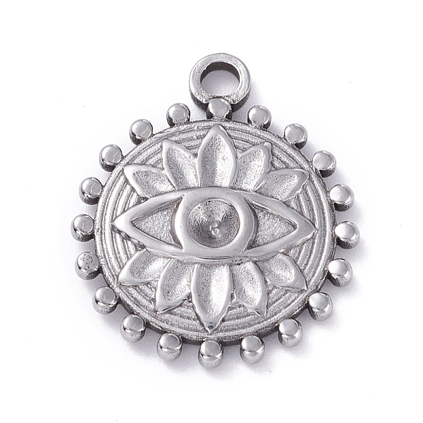 

PandaHall 304 Stainless Steel Pendant Rhinestone Cabochons, Flat Round with Eye, Stainless Steel Color, 21x18x2.5mm, Hole: 2mm, Fit for...