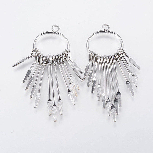 

PandaHall Iron Tassel Big Pendants, Ring, Platinum, 58x20x4.5mm, Hole: 2.5mm Iron