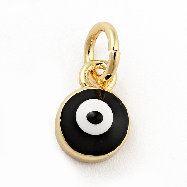 

PandaHall Rack Plating Brass Enamel Charms, with Jump Rings, Cadmium Free & Lead Free, Real 18K Gold Plated, Flat Round with Evil Eye, Mixed..., Multicolor