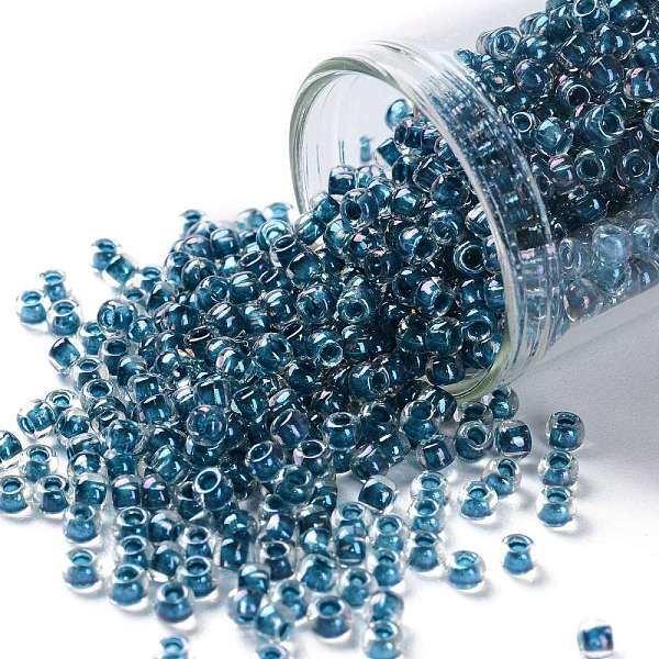 

PandaHall TOHO Round Seed Beads, Japanese Seed Beads, (188) Inside Color Luster Crystal/Capri Blue Lined, 8/0, 3mm, Hole: 1mm, about..., Cyan