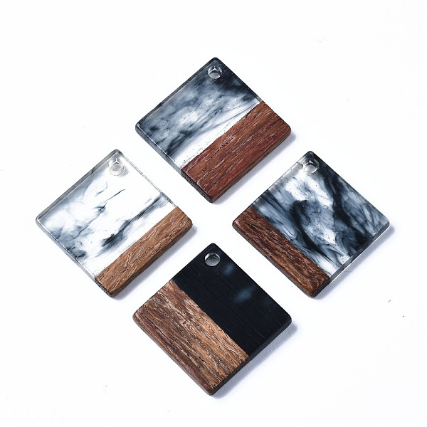 

PandaHall Transparent Resin & Walnut Wood Pendants, Two Tone, Rhombus, Black, 24x24x3mm, Hole: 2mm, Side Length: 17.5mm Resin+Wood Rhombus...