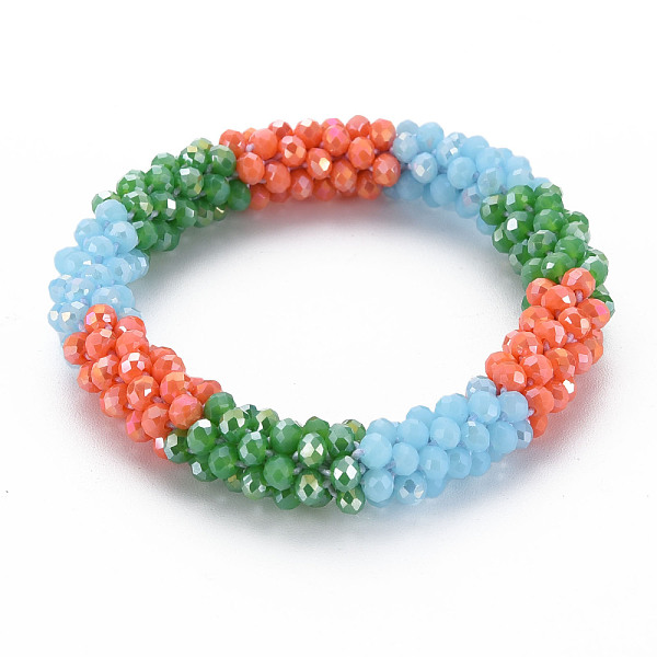 

PandaHall Crochet Glass Beads Braided Stretch Bracelet, Women's Nepel Handmade Jewelry, Dark Orange, Inner Diameter: 1-5/8 inch(4.2cm) Glass