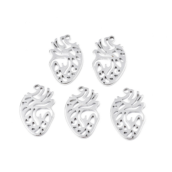 

PandaHall 201 Stainless Steel Pendants, Heart Shaped, Stainless Steel Color, 25x16x1.5mm, Hole: 1.8mm 201 Stainless Steel Heart