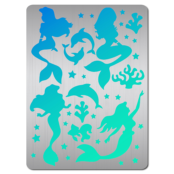 PandaHall GORGECRAFT 5.5 x 7.5" Mermaid Metal Journal Stencils Dolphin Stainless Steel Cutting Dies Stencil Reusable Ocean Star Seaweed...