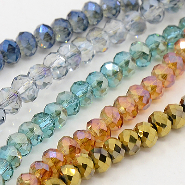 

PandaHall Electroplate Glass Strands, Faceted, Rondelle, Mixed Style, Mixed Color, 4x3mm, Hole: 1mm, about 149pcs/strand, 18.1 inch Glass..., Multicolor