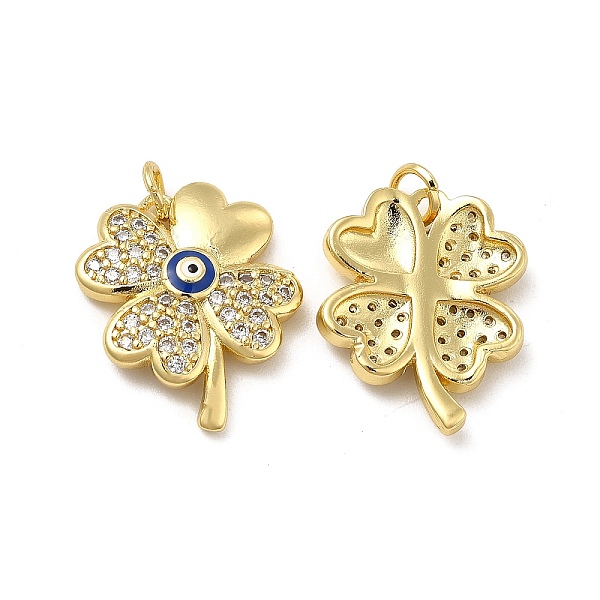 

PandaHall Brass Micro Pave Cubic Zirconia Pendants, with Enamel Evil Eye & Jump Ring, Clover Charm, Golden, Royal Blue, 20.5x16.5x3.8mm...