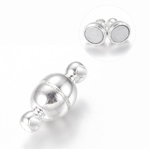 

PandaHall Round Brass Magnetic Clasps with Loops, Oval, Nickel Free, Silver Color Plated, 11x5mm, Hole: 1mm Brass Oval