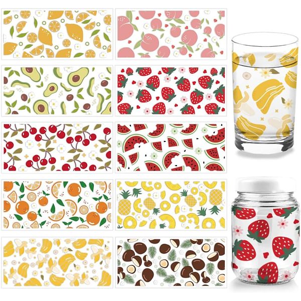 

PandaHall PVC DIY Heat Transfer Paper, for UV Sublimation Cup, Fruit, 110x240mm, 10 style, 1pc/style, 10pcs/set PVC Fruit Multicolor