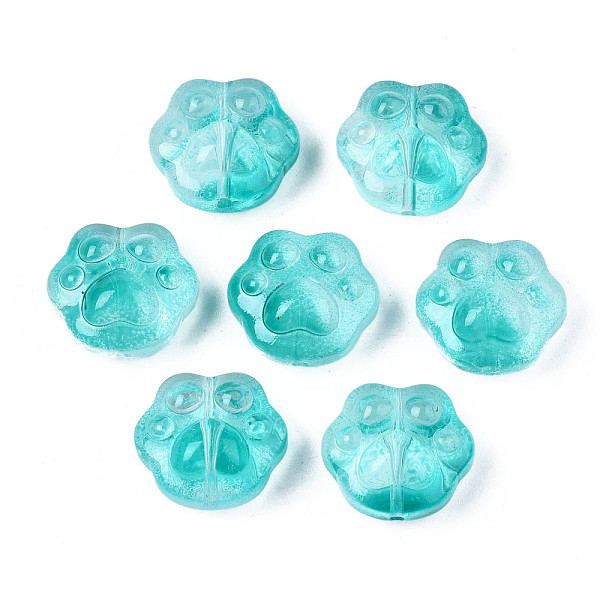 

PandaHall Transparent Spray Painted Glass Beads, Bear Paw, Dark Turquoise, 13.5x15x8.5mm, Hole: 1mm Glass Bear