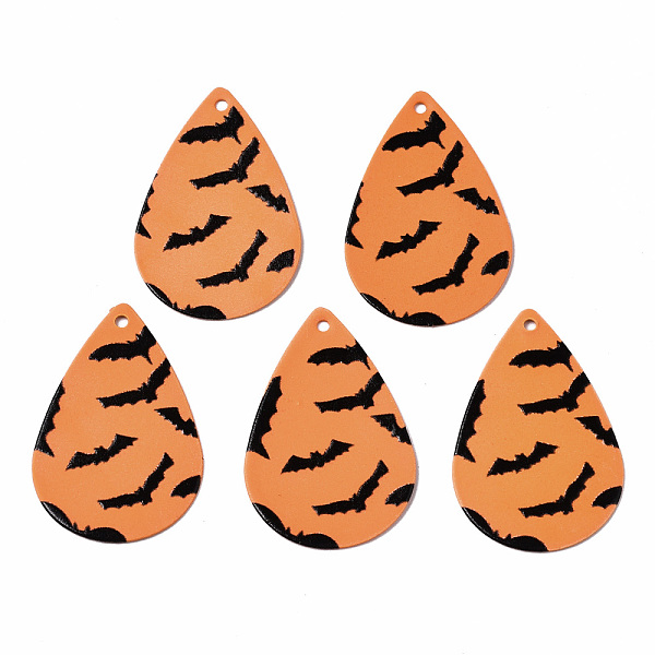 

PandaHall Spray Painted Iron Pendants, Rubberized Style, 3D Printed, Halloween Bat Print Pattern, Teardrop, Coral, 27.5x18x0.5mm, Hole..., Red