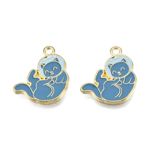 

PandaHall Alloy Enamel Pendants, Cadmium Free & Lead Free, Light Gold, Cat, Steel Blue, 20x17x1.5mm, Hole: 1.8mm Alloy+Enamel Cat Shape