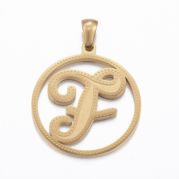 

PandaHall Ion Plating(IP) 304 Stainless Steel Pendants, Flat Round with Letter.F, Golden, 28x25x1.2mm, Hole: 6x3mm 304 Stainless Steel...