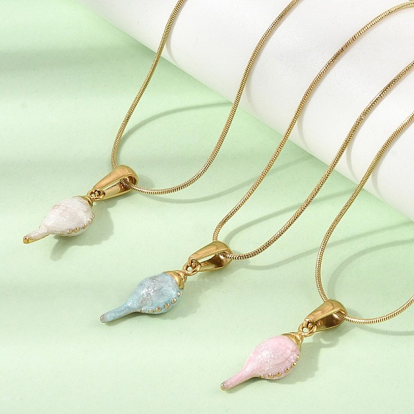Colliers pendentifs en forme de coquillage en acier inoxydable 304 émaillé