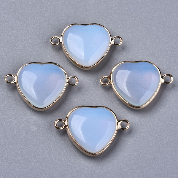 PandaHall Synthetic Opalite Links Connectors, with Light Gold Plated Brass Edge and Iron Loop, Heart, 19~20x27~28x6mm, Hole: 2mm Opalite...