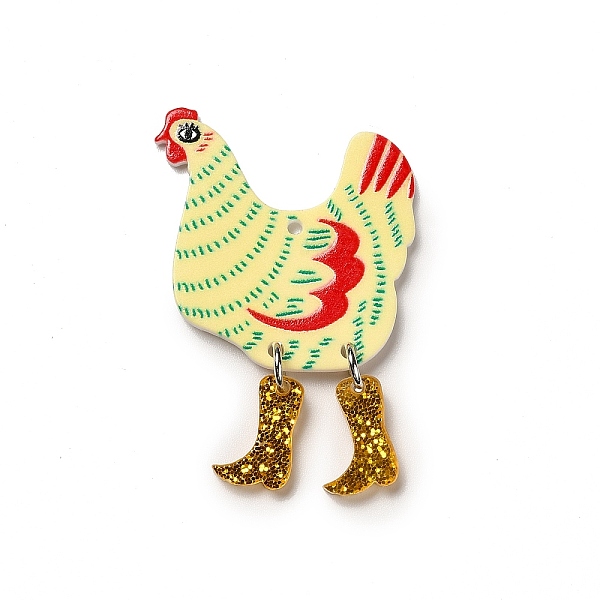

PandaHall Printed Acrylic Pendants, with Glitter Powder, Rooster Charm, Light Khaki, 44x30x2.3mm, Hole: 1.8mm Acrylic Rooster