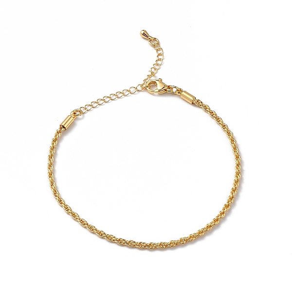 

PandaHall Rack Plating Brass Rope Chain Bracelet for Women, Golden, 7-3/8 inch(18.6cm) Brass