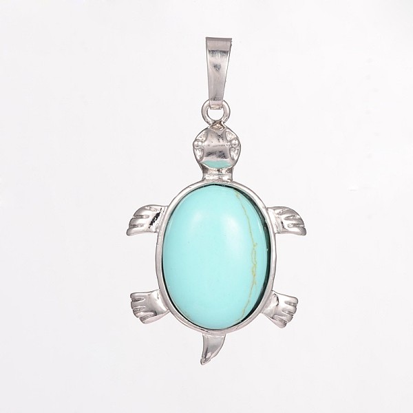 

PandaHall Tortoise Gemstone Pendants, with Brass Findings, Cadmium Free & Lead Free, Platinum, Cyan, 33.5x22x7mm, Hole: 5mm Synthetic...