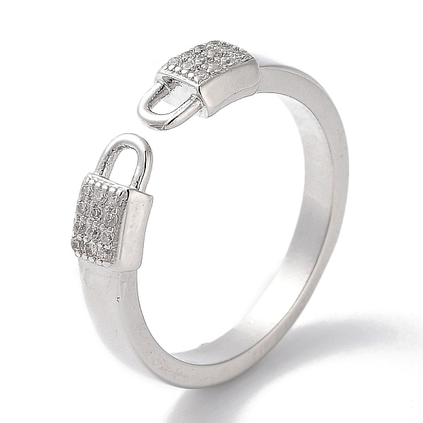 

PandaHall Brass Micro Pave Cubic Zirconia Cuff Rings, Long-Lasting Plated, Lock, Platinum, US Size 5 1/2(16.1mm) Brass+Cubic Zirconia Lock..., Clear