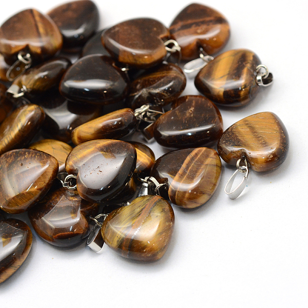 

PandaHall Heart Natural Tiger Eye Pendants, with Platinum Tone Brass Findings, 17~19x15~16x5~8mm, Hole: 2x7mm Tiger Eye Heart