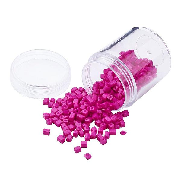 

PandaHall Opaque Colors Glass Seed Beads, Round Hole, Cube, Hot Pink, 3~7x3x3mm, Hole: 0.5mm, about 400pcs/box Glass Cube Pink
