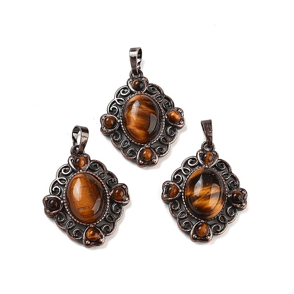 

PandaHall Natural Tiger Eye Rhombus Pendants, Red Copper Tone Brass Charms, 34x27x8mm, Hole: 8x5mm Tiger Eye Rhombus