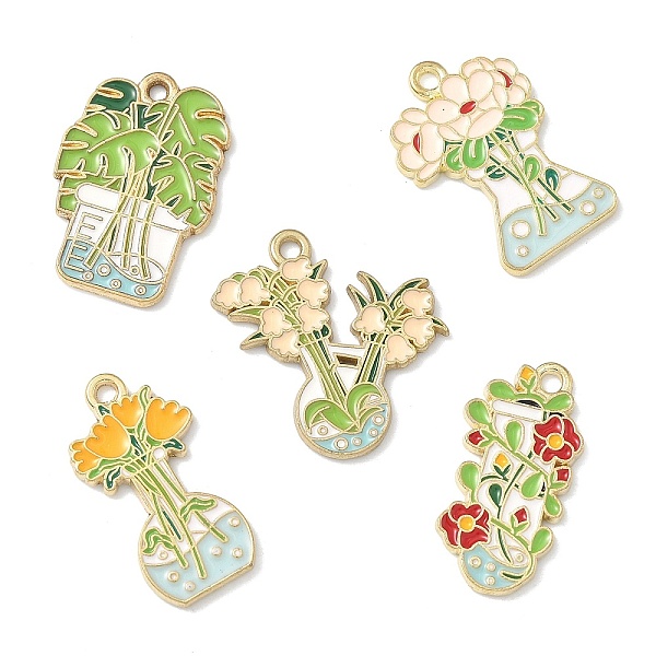 緑の植物と鉢植えの合金エナメルペンダント