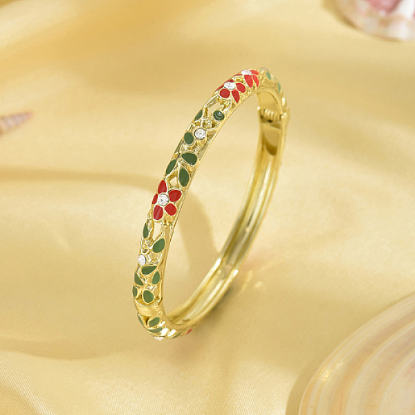 

PandaHall Enamel Flower Bangle with Rhinestone, Golden Zinc Alloy Hinged Bangle, Colorful, No Size Rhinestone