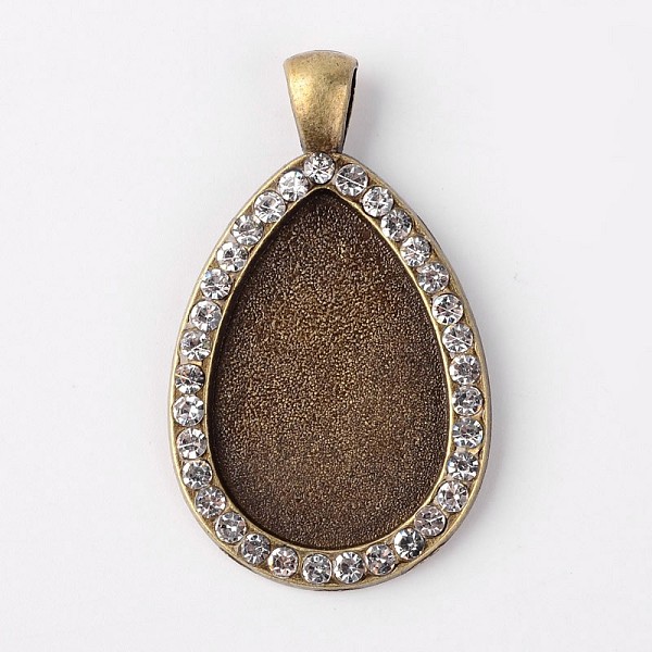 

PandaHall Teardrop Tibetan Style Alloy Pendant Cabochon Settings, Picture Memory Frame Pendants, with Rhinestones, Nickel Free, Antique..., Clear
