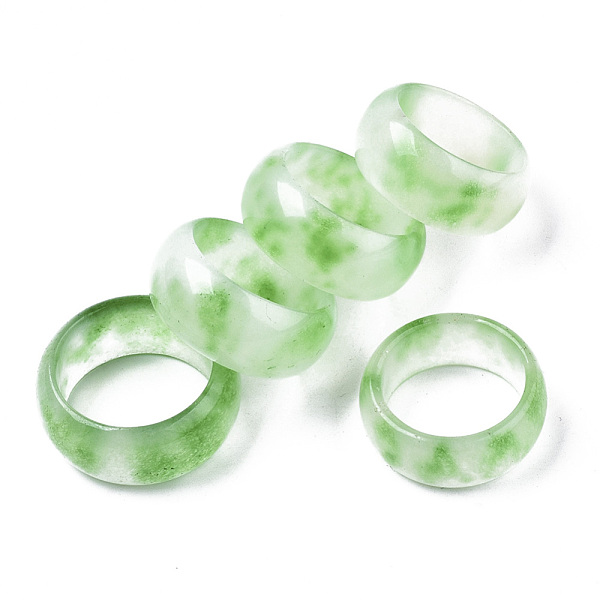 

PandaHall Natural White Jade Rings, Wide Band Rings, Dyed, Light Green, Size 9, Inner Diameter: 19mm White Jade