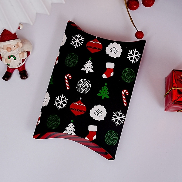 PandaHall Pillow Paper Bakery Boxes, Christmas Theme Gift Box, for Mini Cake, Cupcake, Cookie Packing, Black, 170x100x28mm Paper Rectangle...