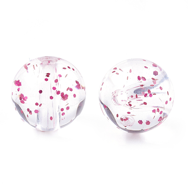 

PandaHall Transparent Acrylic Beads, with Glitter Powder, Round, Hot Pink, 7~8mm, Hole: 1.5mm, about 1780pcs/500g Acrylic Round Pink