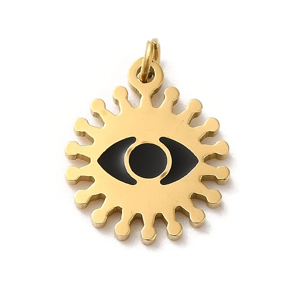 

PandaHall 304 Stainless Steel Charms, with Enamel and Jump Ring, Real 14K Gold Plated, Sun with Eye Charm, Black, 11.8x10x1.1mm, Hole: 1.4mm...