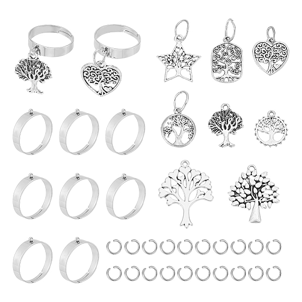 

PandaHall Unicraftale DIY Charms Adjustable Ring Making Kit, Including Tree & Star & Rectangle Alloy Pendants, Stainless Steel Finger Ring...